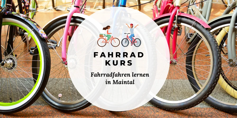 Logo des Angebots, zwei Menschen auf Fahrrad, Fahrräder im Hintergrund